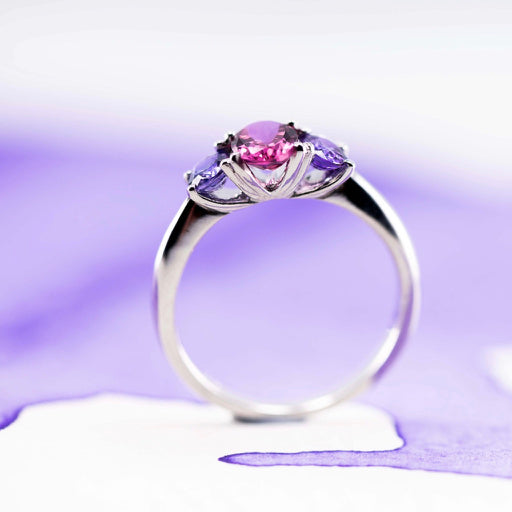 Lavender purple Sapphires and pink Tourmaline setting made in NZ