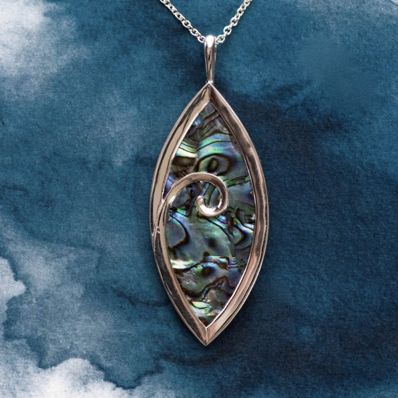Large Koru Sterling Silver pendant with natural NZ Paua - Canterbury Jewellers Shop