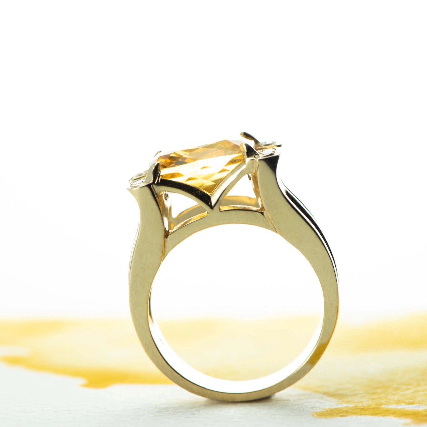 Tulip design Citrine and gold ring made by hand in our Christchurch workshop at Canterbury Jewellers