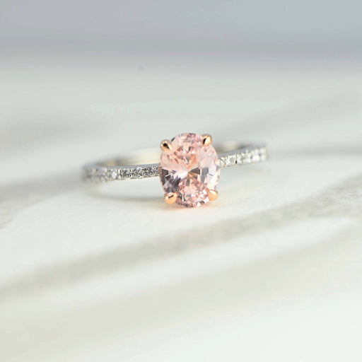 Peach Sapphire engagement ring made in NZ