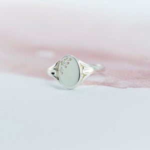 Ladies oval Signet ring in Sterling Silver with a natural diamond birthstone LS8VS