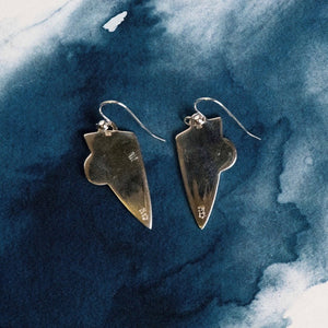 Two tone Sterling Silver drop earrings with natural NZ Paua shell inlay