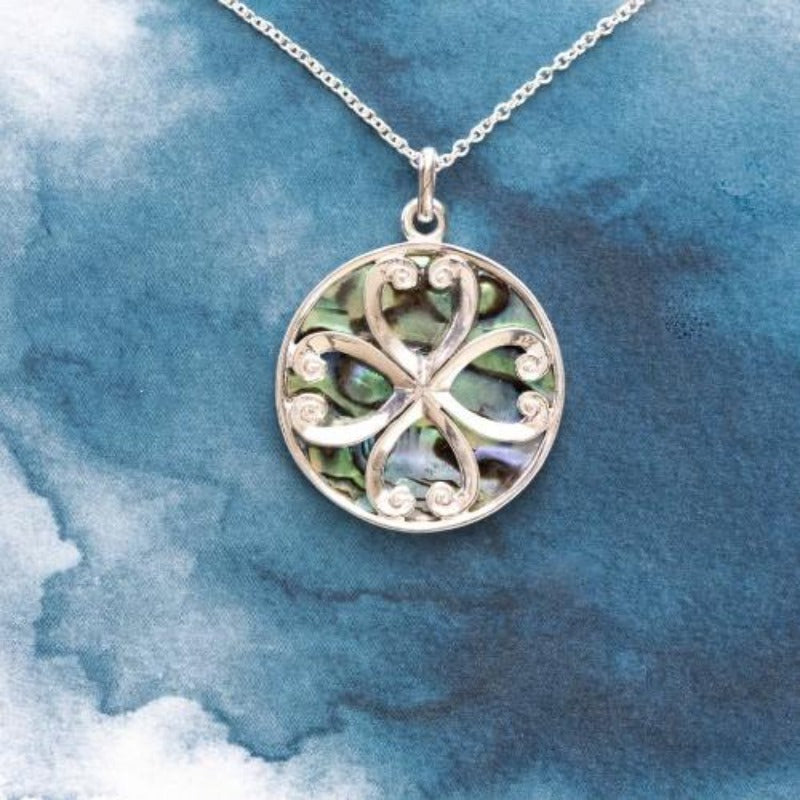 Celtic Sterling Silver pendant with natural NZ Paua shell inlay - Canterbury Jewellers Shop