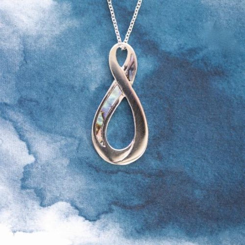 Infinity Sterling silver pendant with natural NZ Paua shell inlay - Canterbury Jewellers Shop