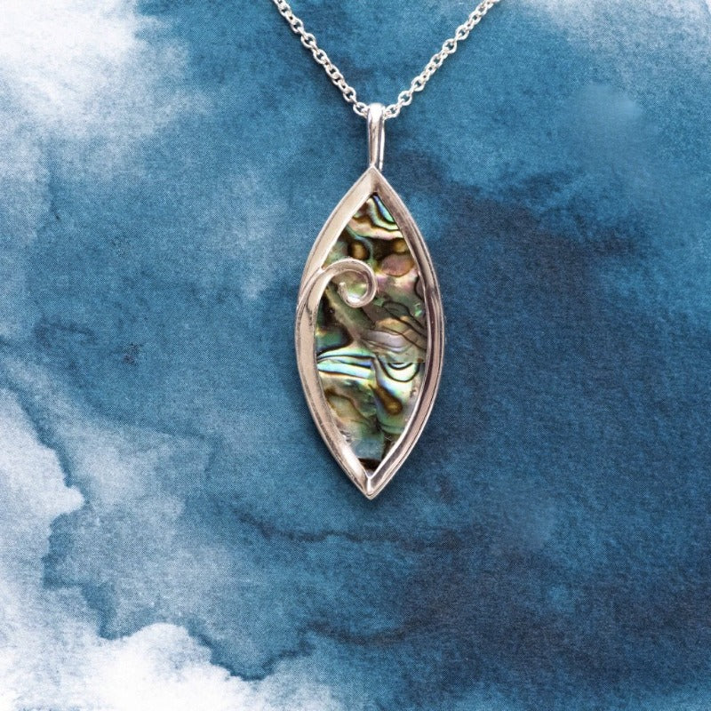 Small Koru Sterling Silver pendant with natural NZ Paua shell inl - Canterbury Jewellers Shop